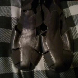 Black Leather Open-Toe Sandals